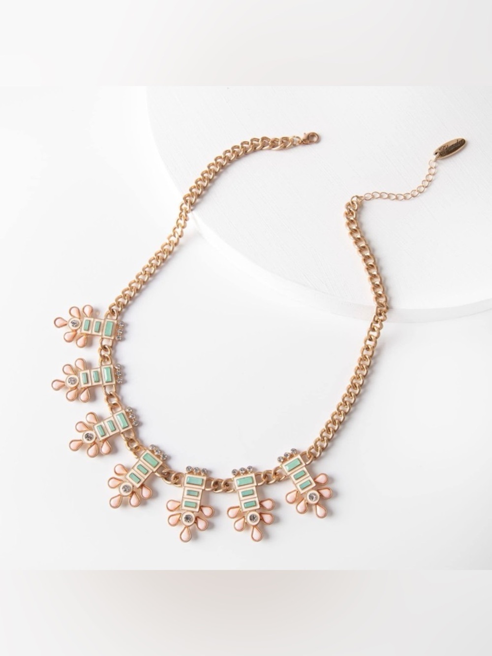 Plunder Aqua Eleanor Enameled Gold-Tone Bib Statement Necklace NIP